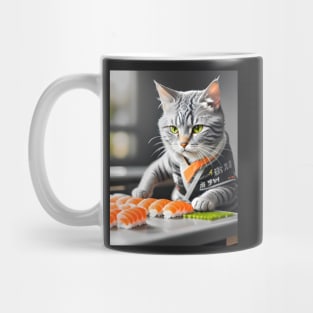 Cat Eating Sushi - Modern Digital Art Mug